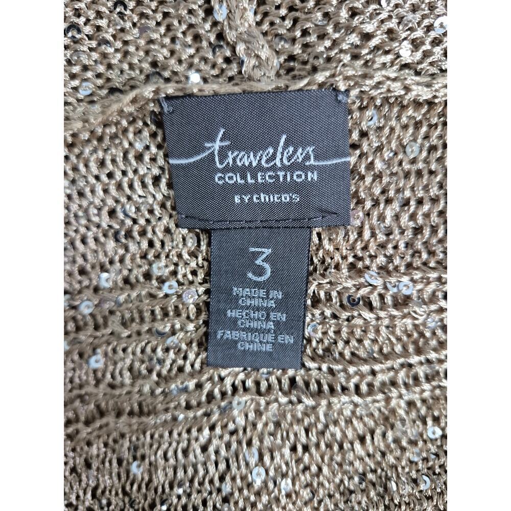 Chico's Travelers Collection Tan Polyester Sequined Cardigan Open Front Sz 3 XL - Picture 4 of 4